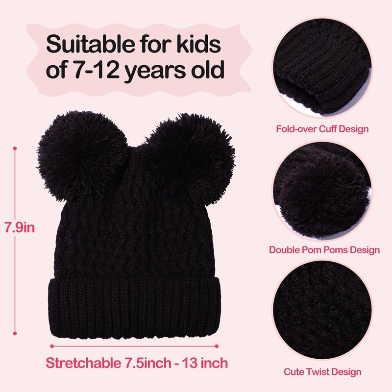 KDVOG Store Kids Winter Hat Warm Knitted Beanies with Double Pom Pom Thick Ski Cap for Boys Girls 7-12 Years - Image 4